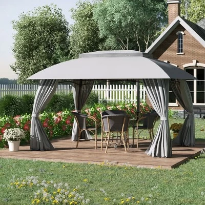 Outsunny 13' X 10' Patio Gazebo Outdoor Canopy Shelter With Sidewalls, Double Vented Roof, Steel Frame For Garden, Lawn, Backyard And Deck 2 Outsunny 13' X 10' Patio Gazebo Outdoor Canopy Shelter With Sidewalls, Double Vented Roof, Steel Frame For Garden, Lawn, Backyard And Deck - Image 2